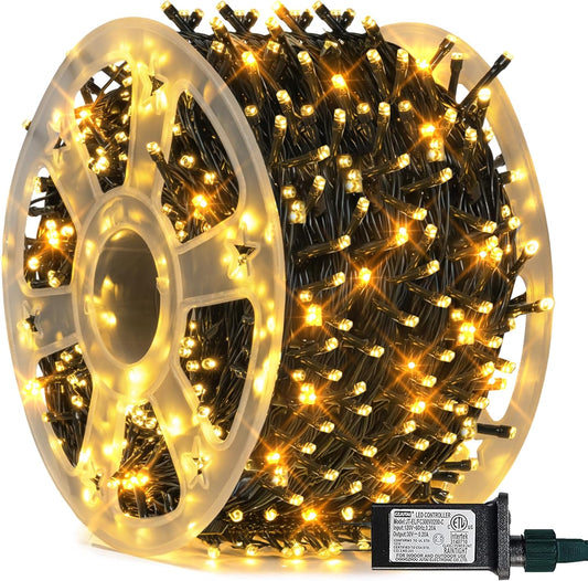 164 ft total length with 500 individual led bulbs on green wire