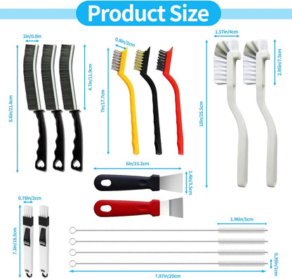16Pcs Crevice Cleaning Brush Set – Practical Housewarming Gift for New Homeowners, Hard Bristle Scrub Kit