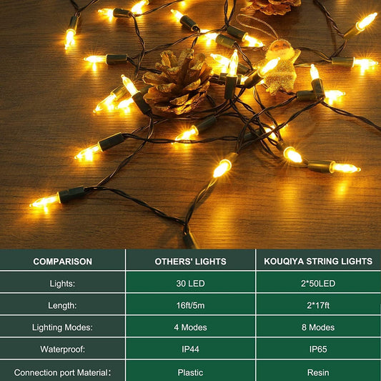 17 ft string with 50 leds and 4-inch bulb spacing, sold as a 2-pack