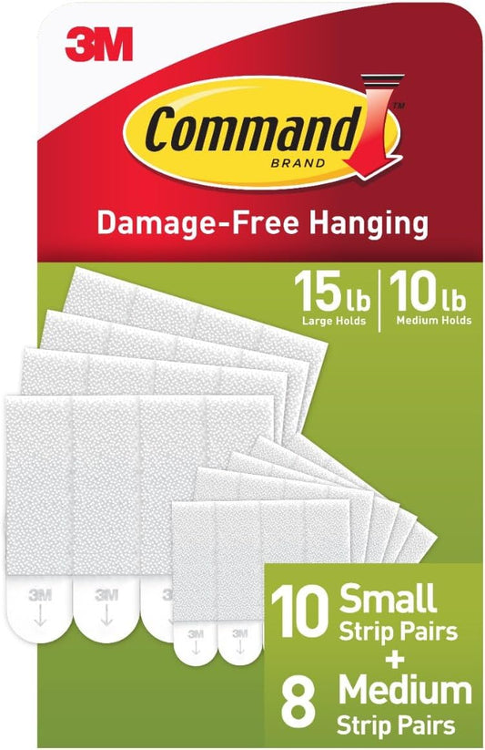 18 pairs total: 8 pairs of medium strips rated for 10 lb holds and 10 pairs of small strips rated for 5 lb holds