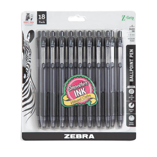 18-piece set containing 9 z-grip retractable ballpoint pens and 9 mechanical pencils