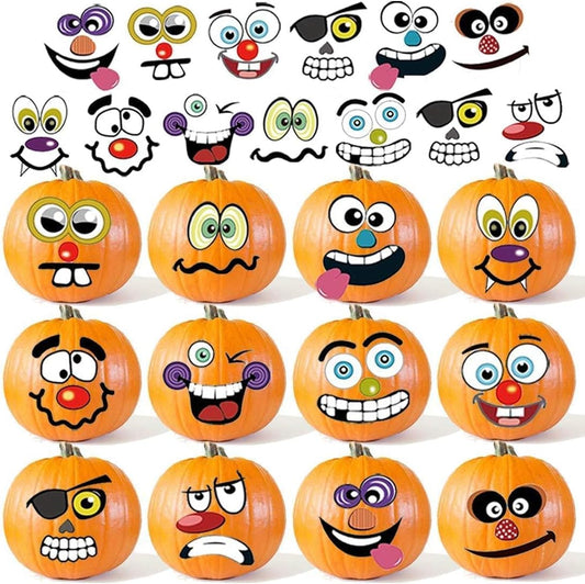 18 sheets containing 36 individual pumpkin face stickers (or 72 stickers in the larger pack)