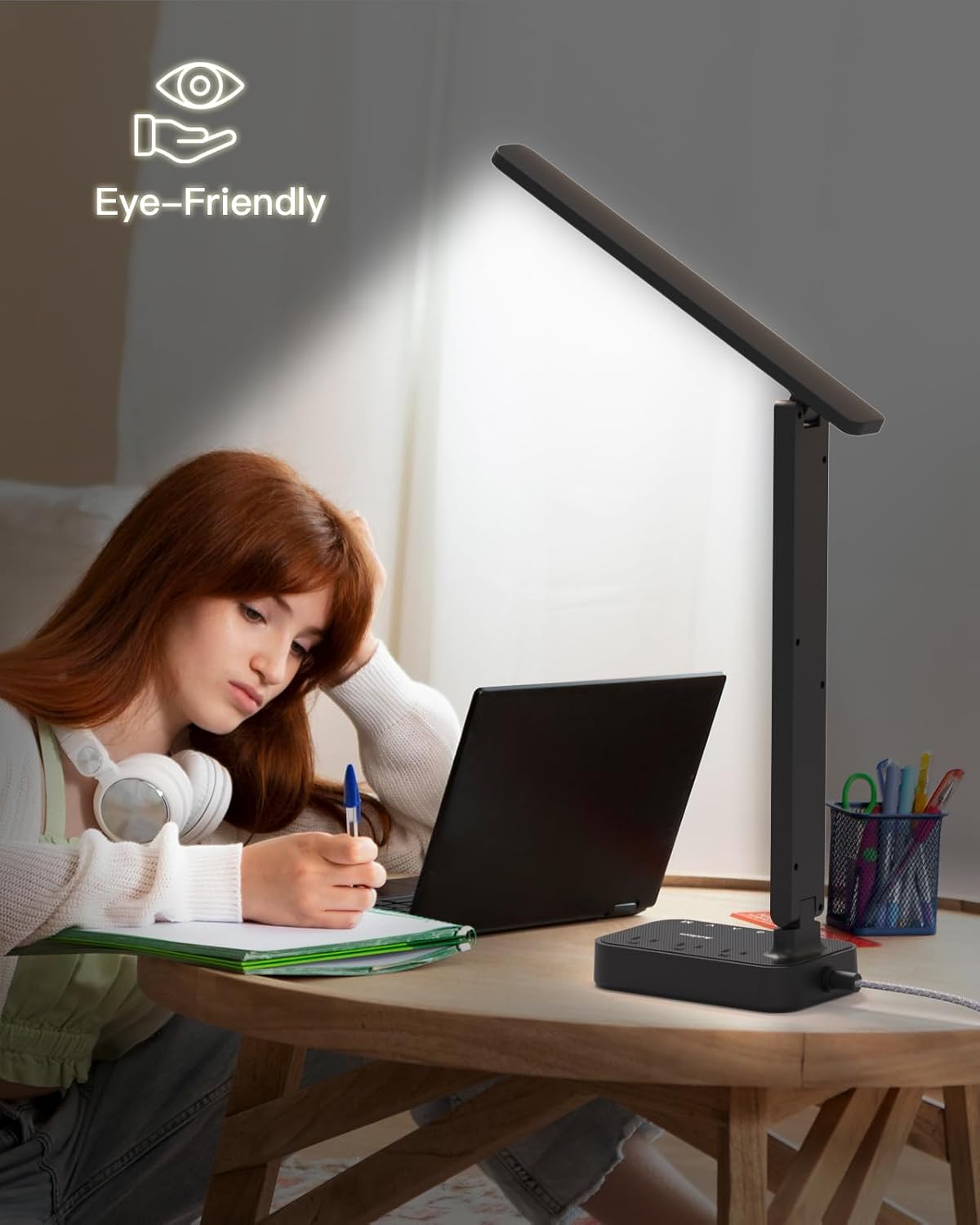180° adjustable lamp head and 90° foldable lamp arm with full fold-down capability