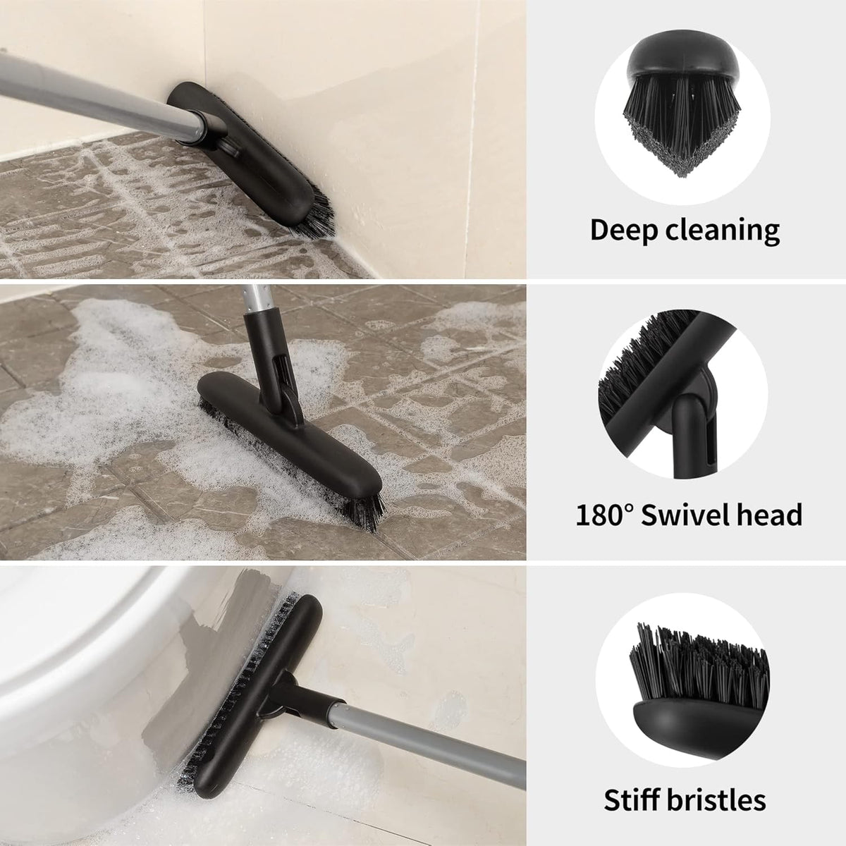 180-degree maneuverable swivel head for angled cleaning in tight spaces