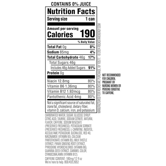 180mg caffeine per 12oz serving with b-vitamin complex