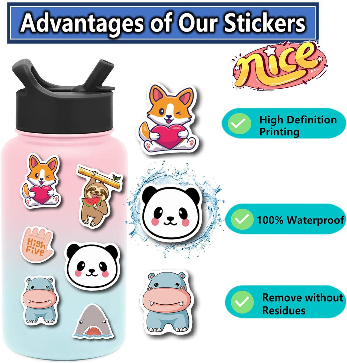 2-3.5 inch sticker size for prominent visibility on bottles and laptops