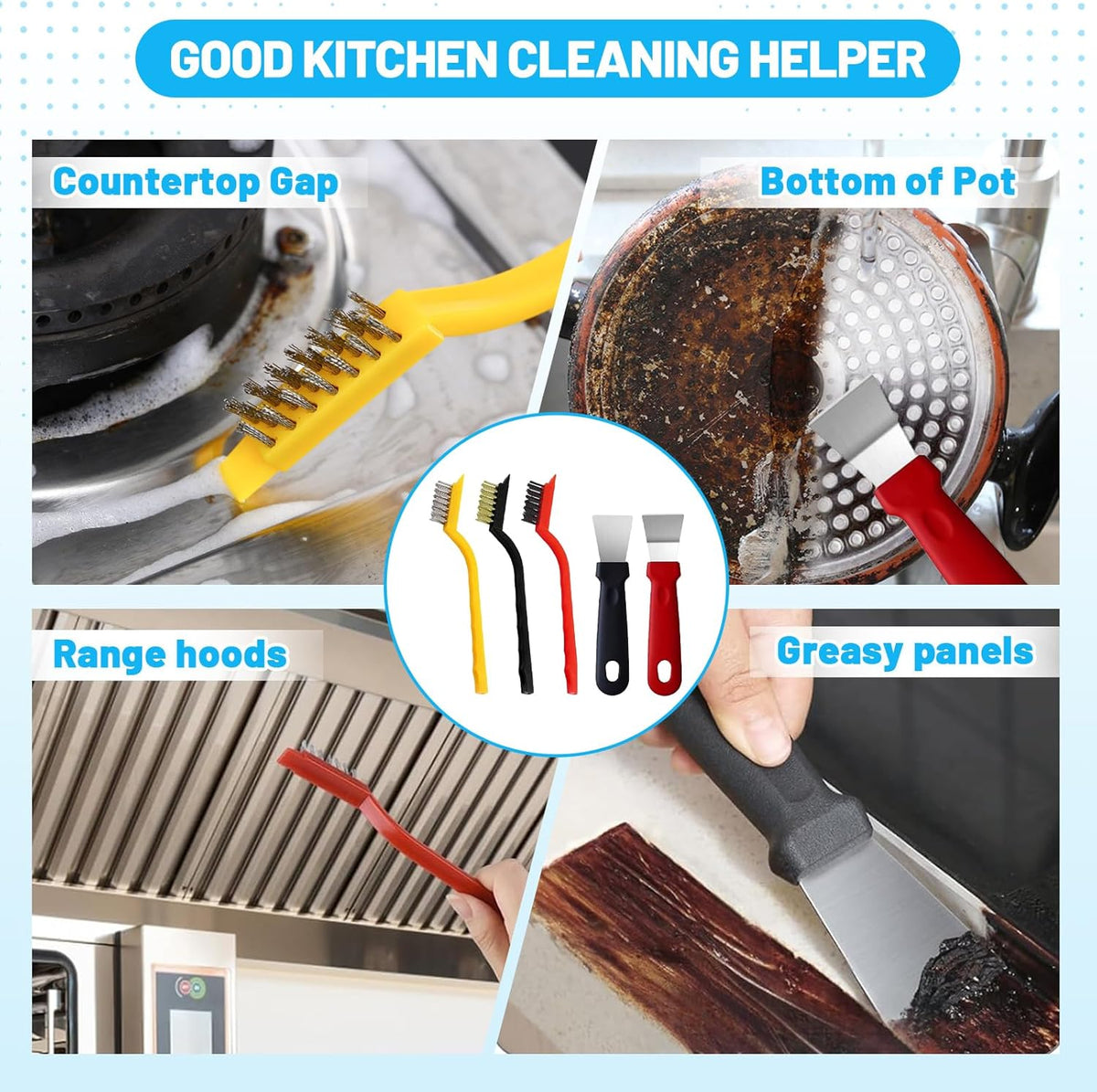 2-in-1 detachable scraper/brush head for stubborn embedded dirt