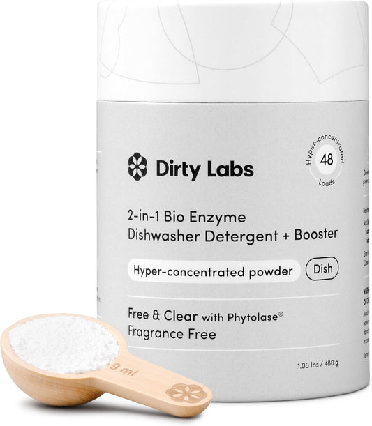 2-in-1 ultra-concentrated powder that combines detergent and rinse booster