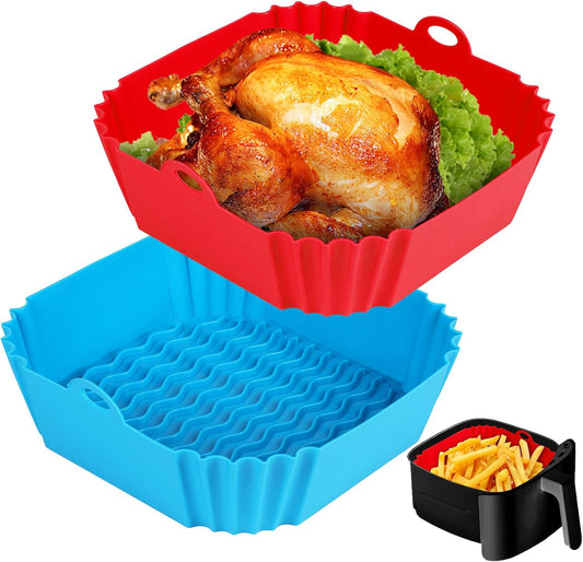 2-pack 8-inch square silicone liners sized for 4–7 qt air fryers