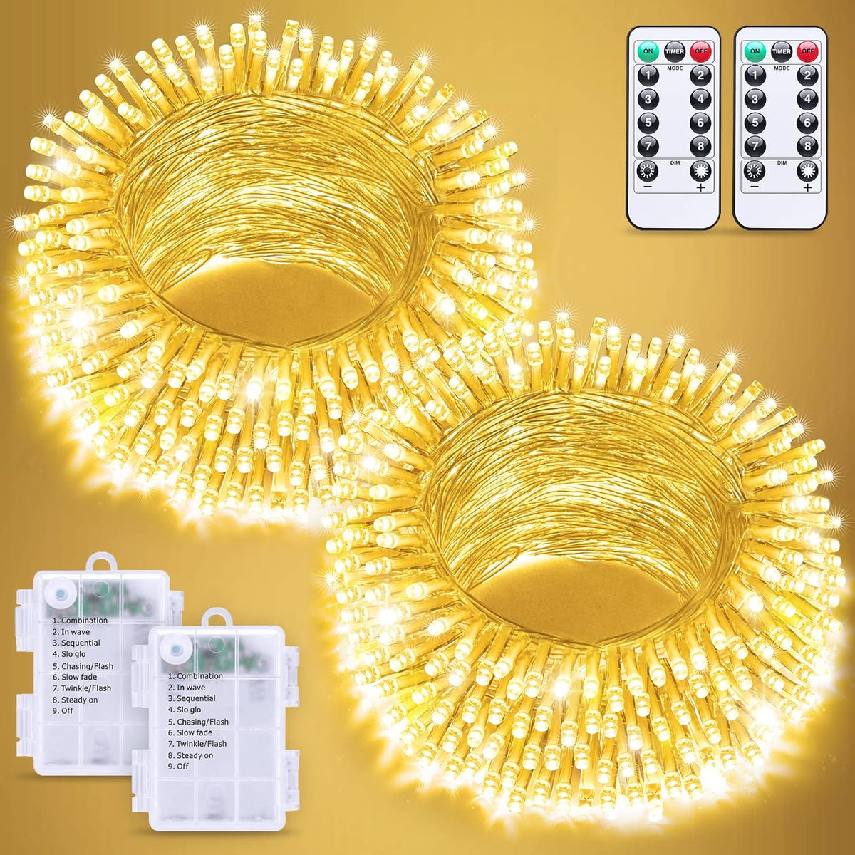 2-pack of 33 ft strings with 100 ultra-bright leds each (66 ft total, 200 leds)