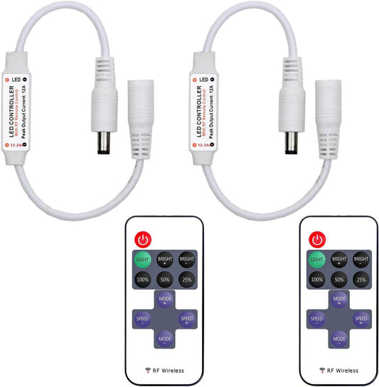 2-pack of mini rf wireless led dimmer controllers with 11-key remotes