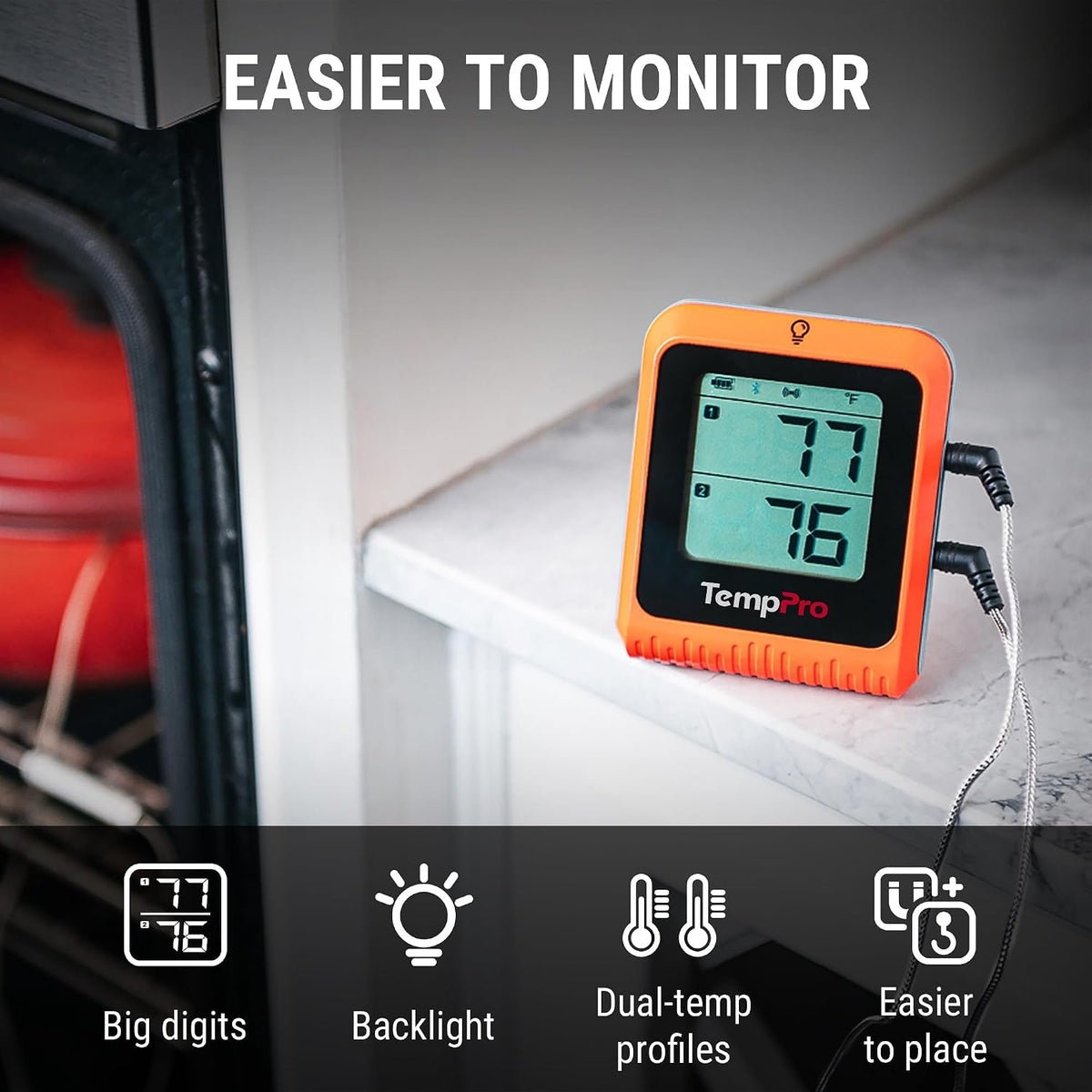 2-second response time with real-time dual-temperature display on a digital readout
