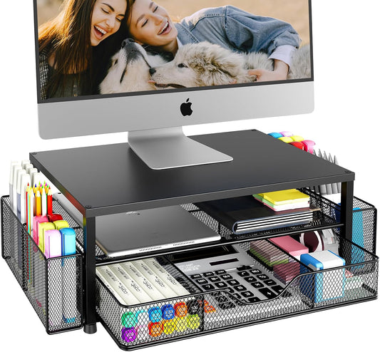 2-tier metal riser with built-in storage drawer