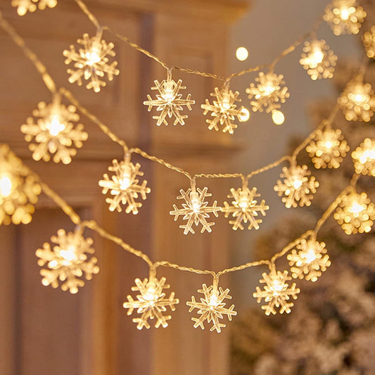 20 ft string with 40 led snowflake-shaped bulbs (1.7 in each)