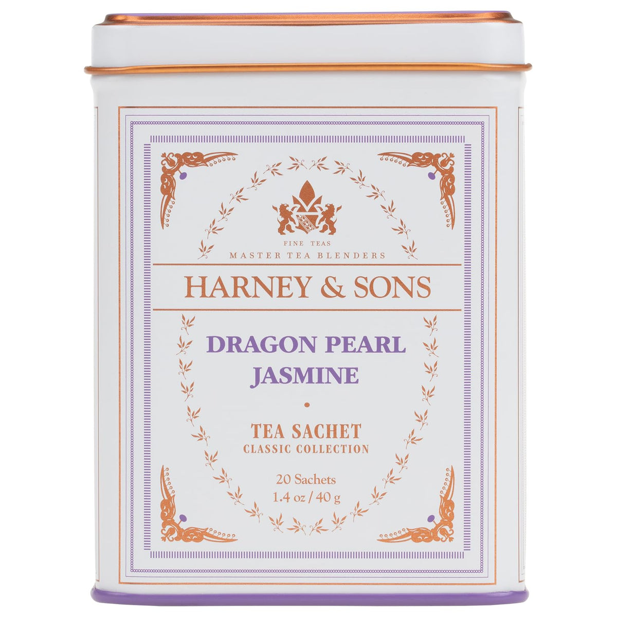 20 individually portioned jasmine tea sachets in a reusable tin