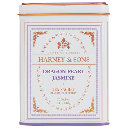 20 individually portioned jasmine tea sachets in a reusable tin