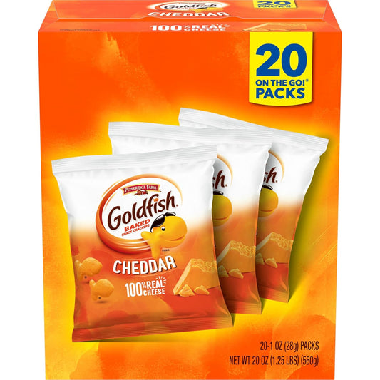 20 individually wrapped single-serve 1-oz (or 0.9-oz) pouches, roughly 50 crackers each