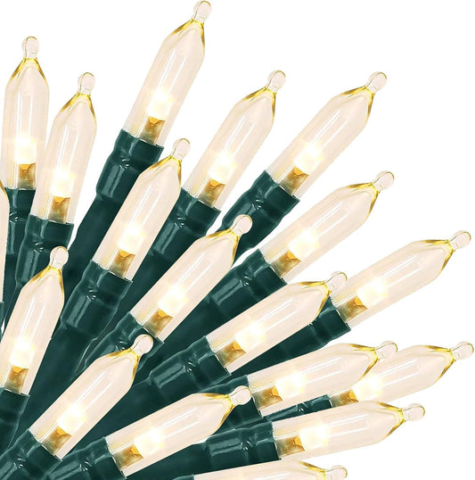 20 led bulbs spaced 4 inches apart on 8 ft of flexible green cord