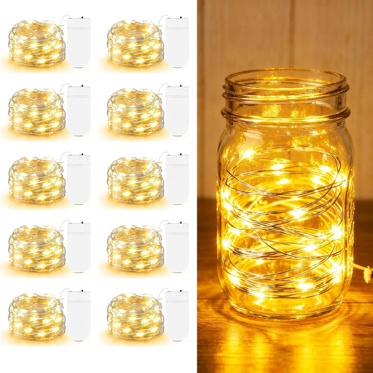 20 micro leds per 7-foot string on flexible silver/copper wire