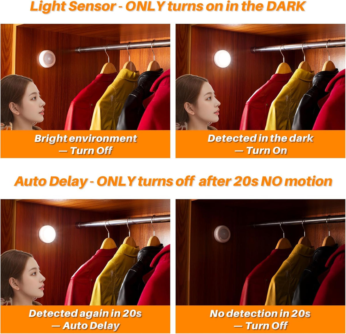 20-second auto shutoff timer after motion ceases
