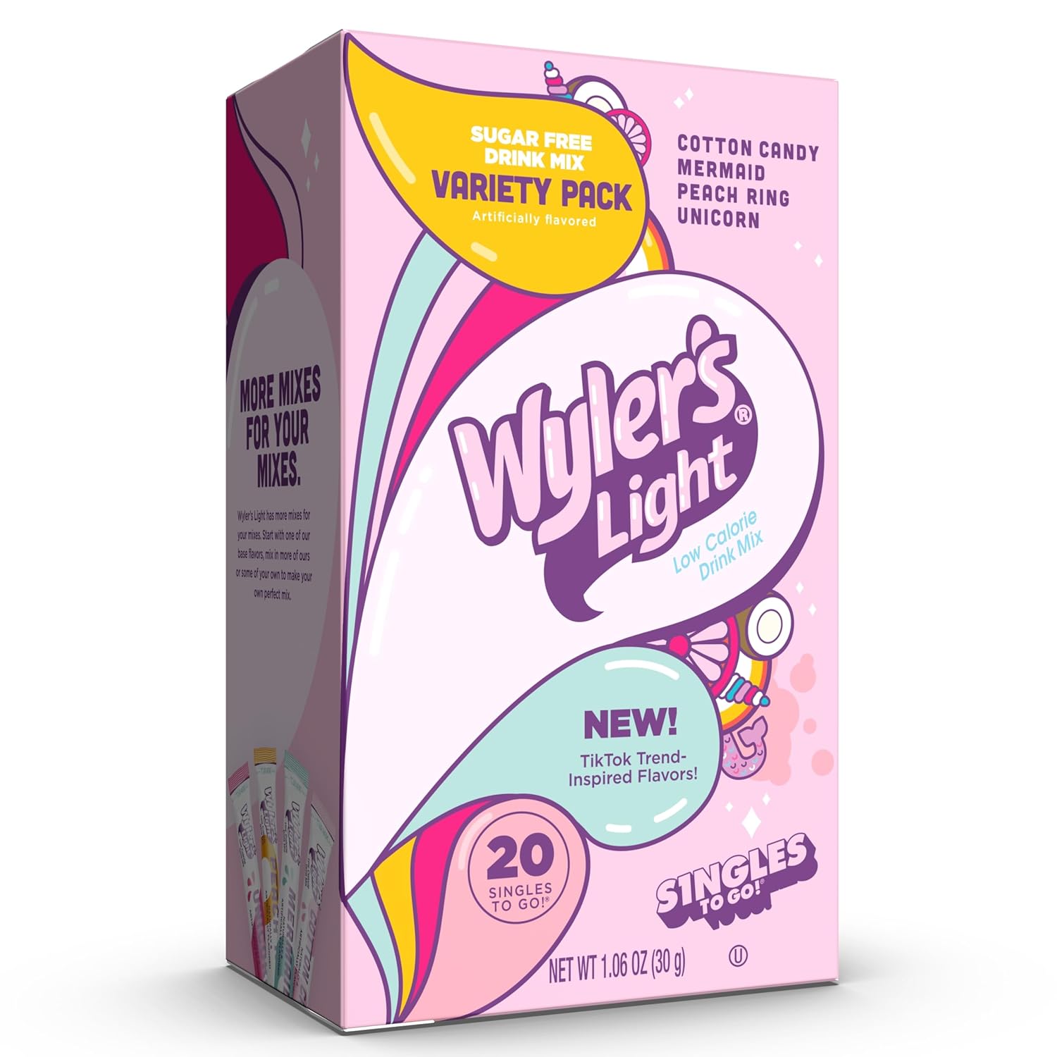 20 single-serve powder packets per box, individually portioned for one standard water bottle