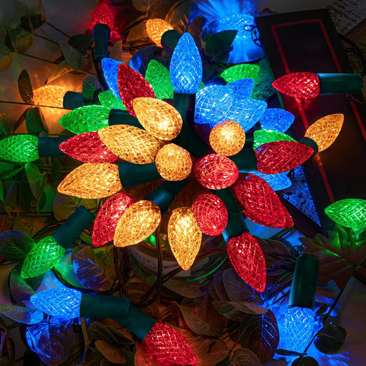 200 c6 pine cone shaped led bulbs on 65.6 ft string (75.4 ft total with 9.8 ft power lead)