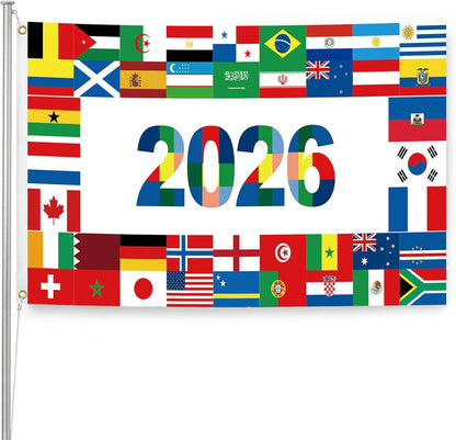 200+ country flag design with central 'soccers 2026' branding