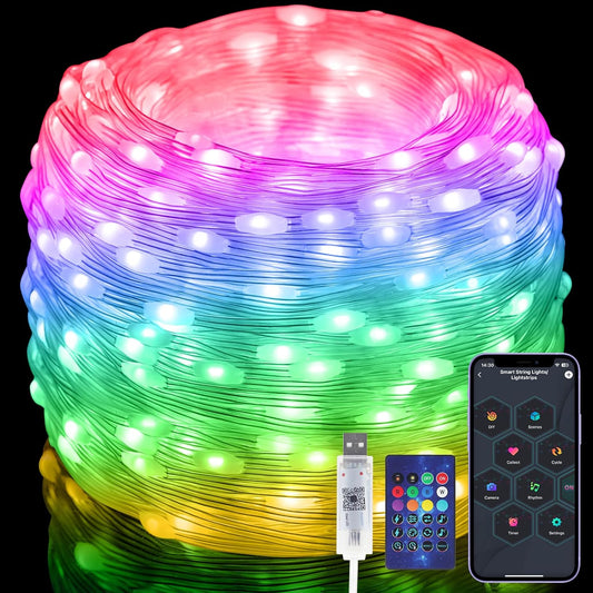 200 individually addressable rgb leds on 66ft pvc-coated string (also available in 33ft and 49ft)