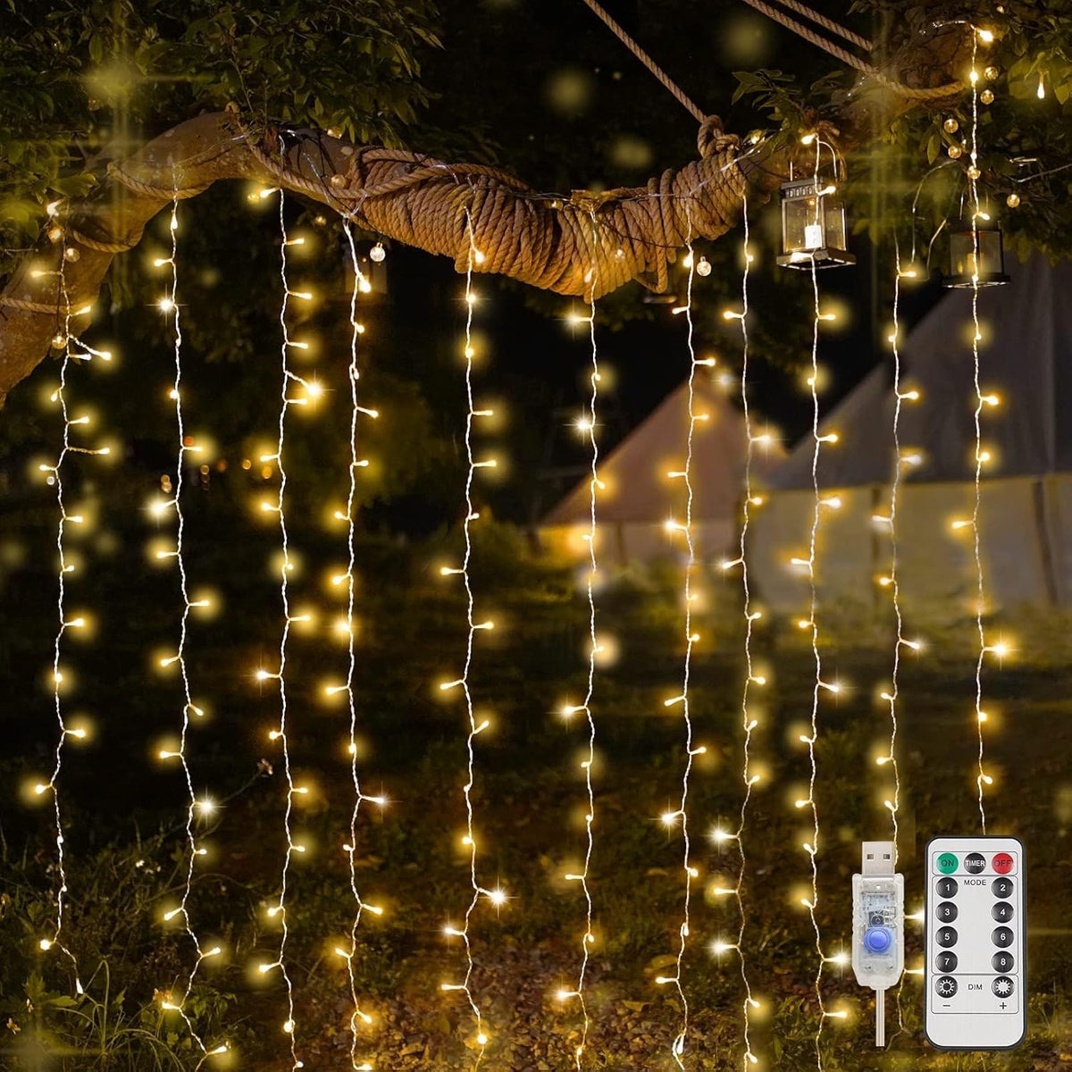 200 led curtain design arranged in 10 strings of 20 bulbs covering 6.5ft x 6.5ft