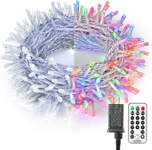 200 led dual-color string (cool or warm white + multicolor) on 65.67ft lit length