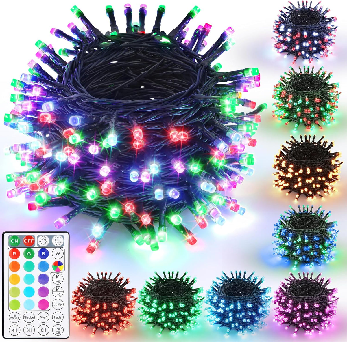 200 led rgb bulbs on 66 ft string with 3.9 inch spacing and 9.8 ft lead wire