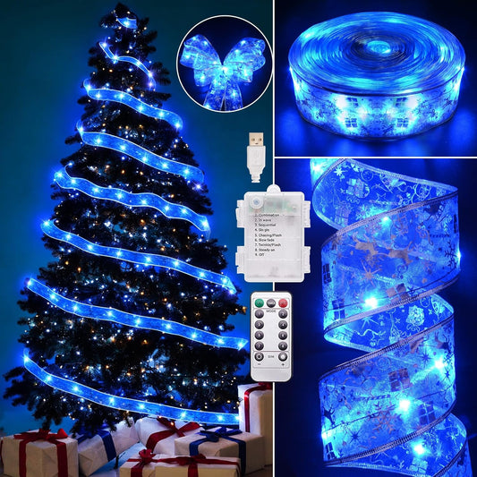 200 leds embedded on 2.5-inch-wide organza sheer ribbon across 66 feet