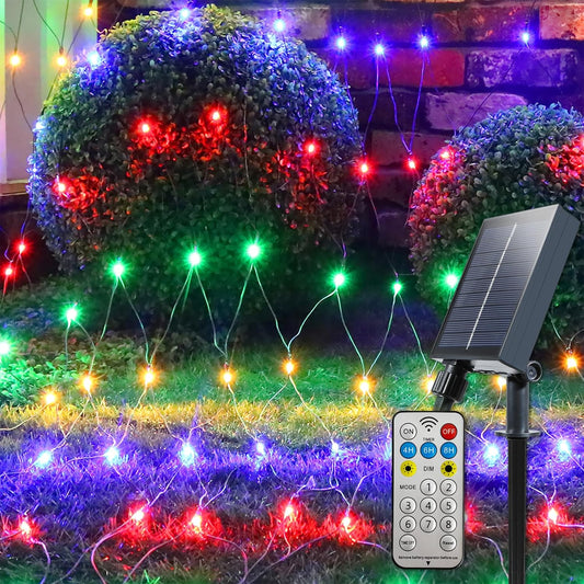 208-led mesh net covering 9.9ft x 6.6ft (roughly 65 sq ft) for one-step coverage of large shrubs
