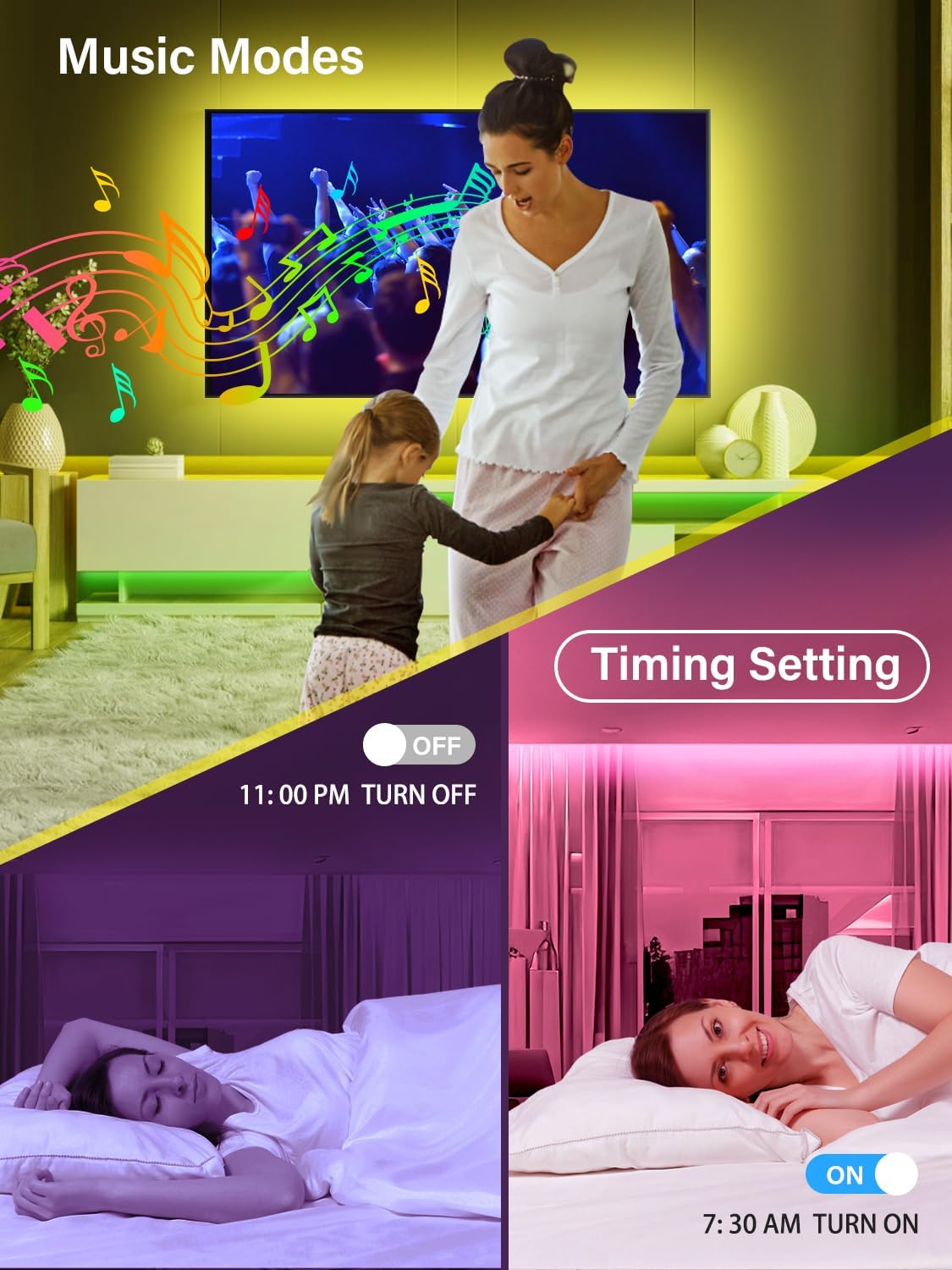 21 dynamic lighting modes plus dimmable brightness and color-changing rgb