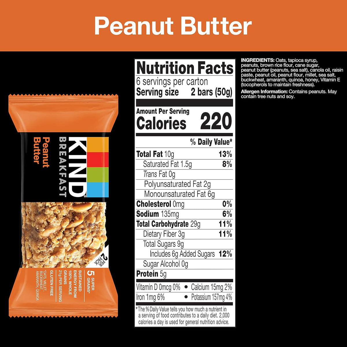 21g of 100% whole grains per two-bar pack including oats, buckwheat, millet, amaranth, and quinoa