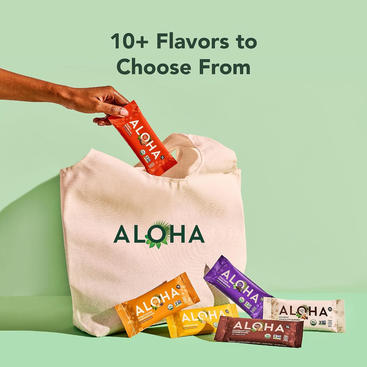 22 flavor variations including vanilla almond crunch, chocolate fudge brownie, lemon cashew, and seasonal options like pumpkin spice