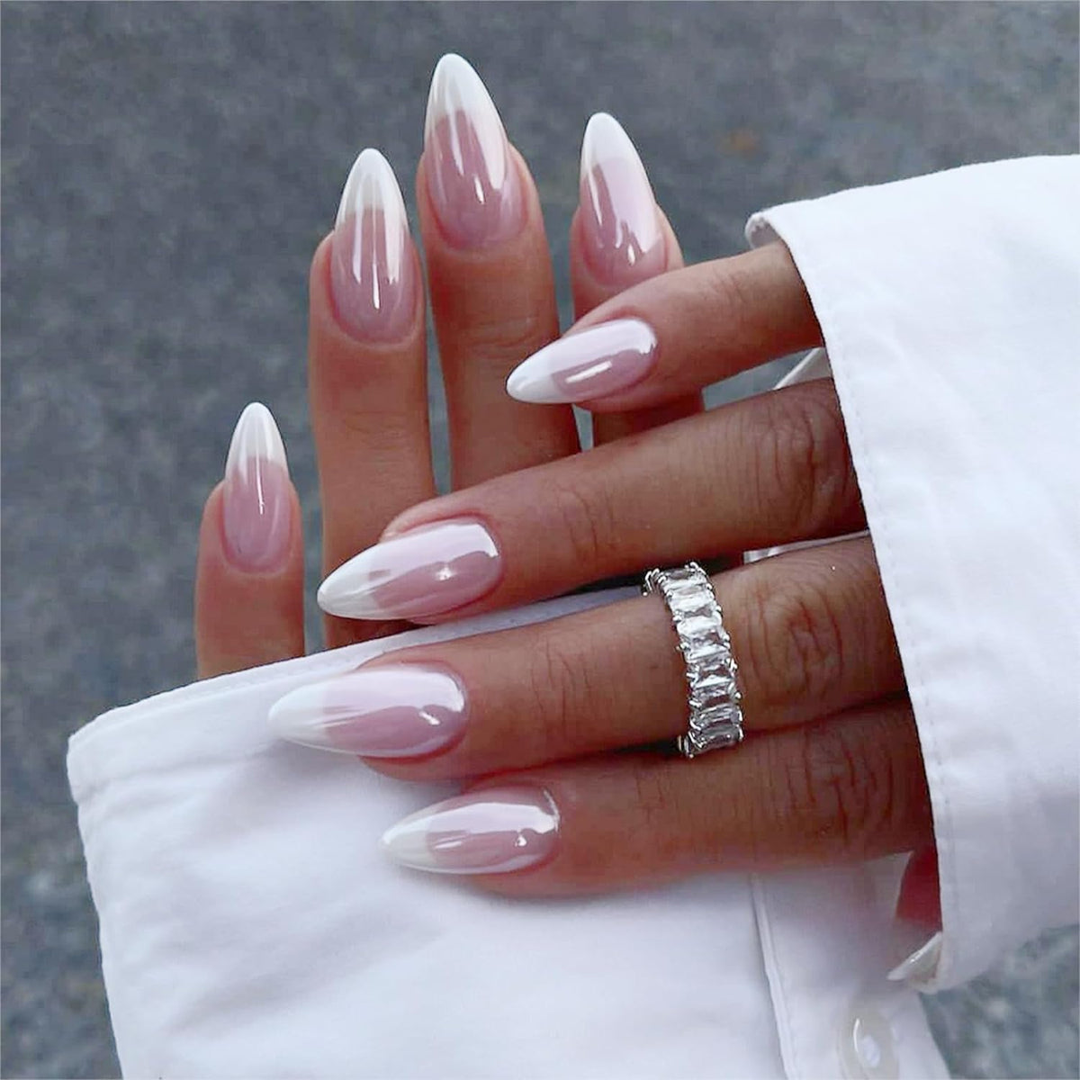 24-piece almond-shaped medium press-on nail set with full cover design