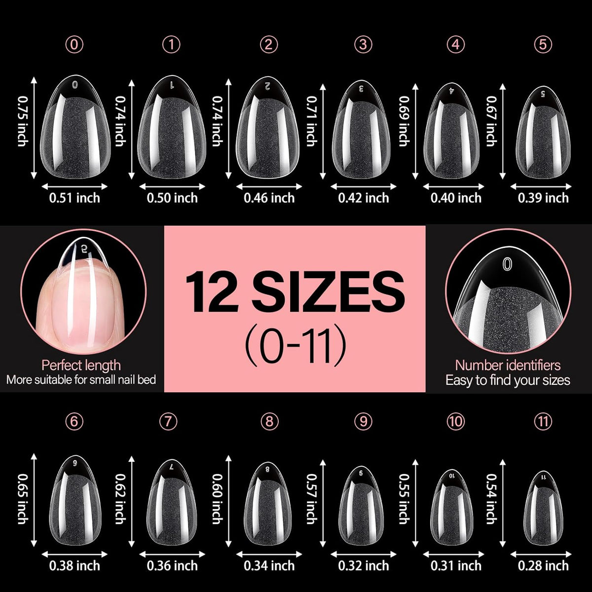 240 tips across 15 sizes (16 per size) based on professional us nail size database