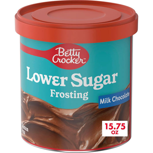 25% less sugar than standard betty crocker rich & creamy milk chocolate frosting (12g vs 17g per serving)