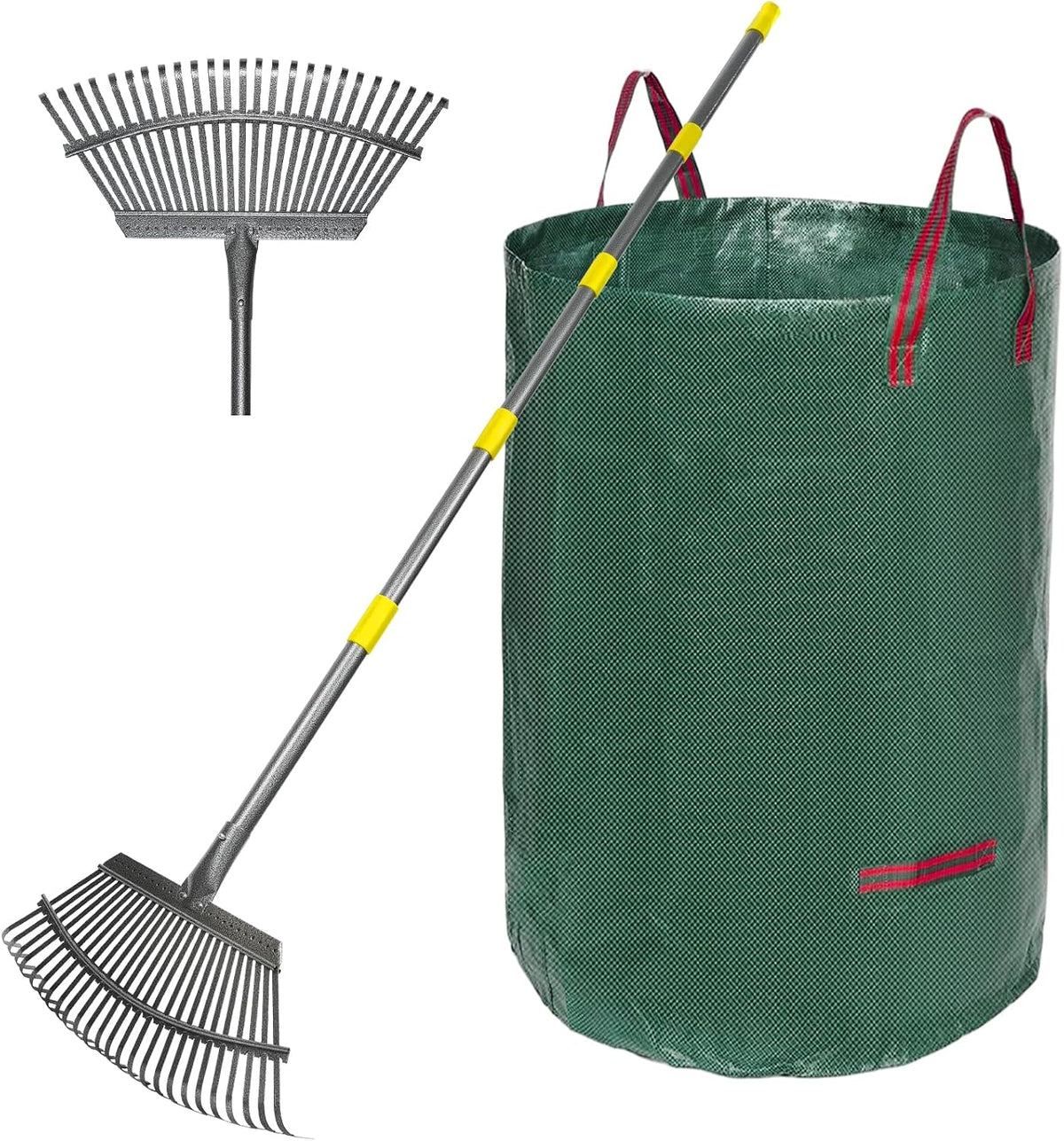 25-tine 18-inch wide rake head made of rust-resistant stainless steel and alloy steel