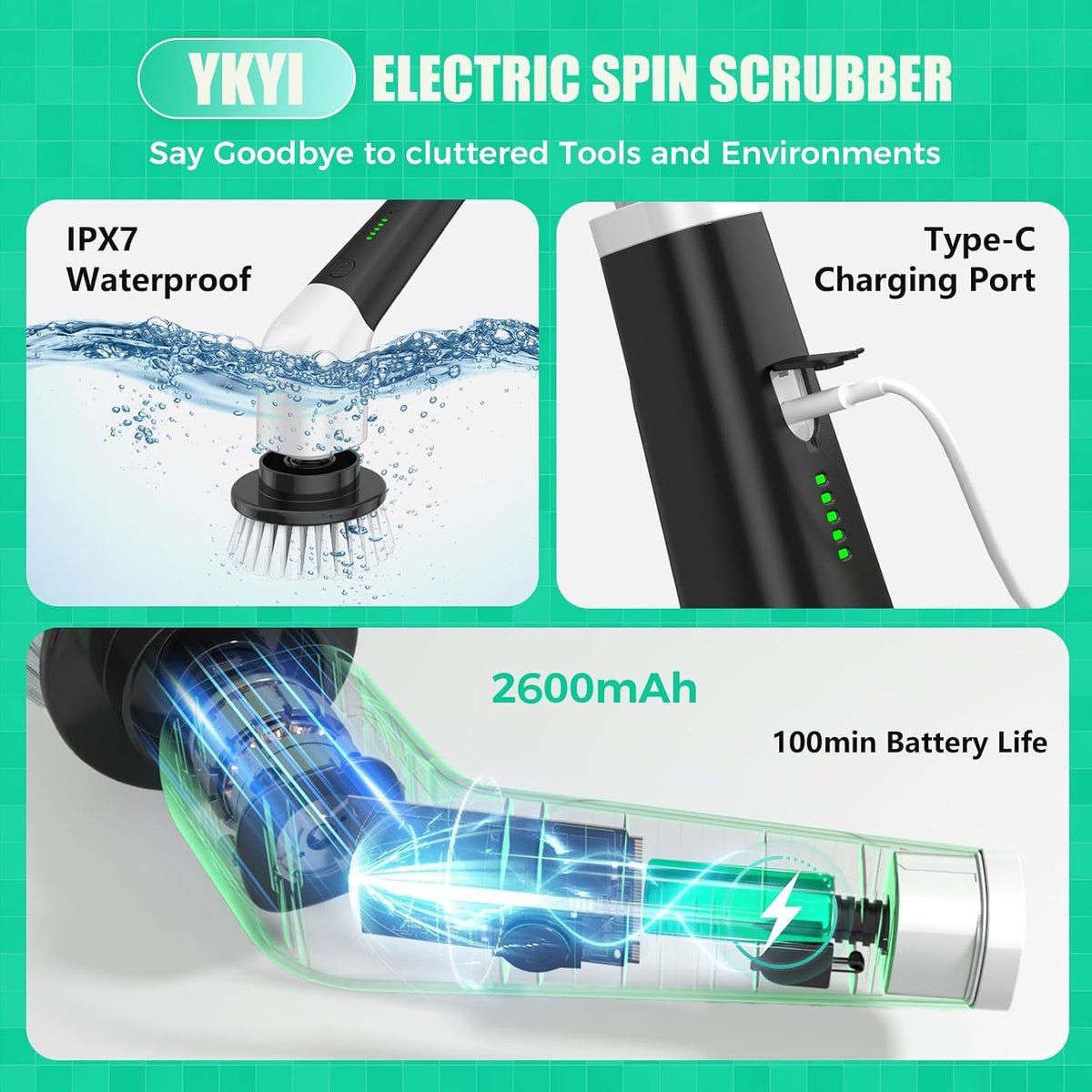 2600mah rechargeable battery with up to 100 minutes runtime and type-c charging