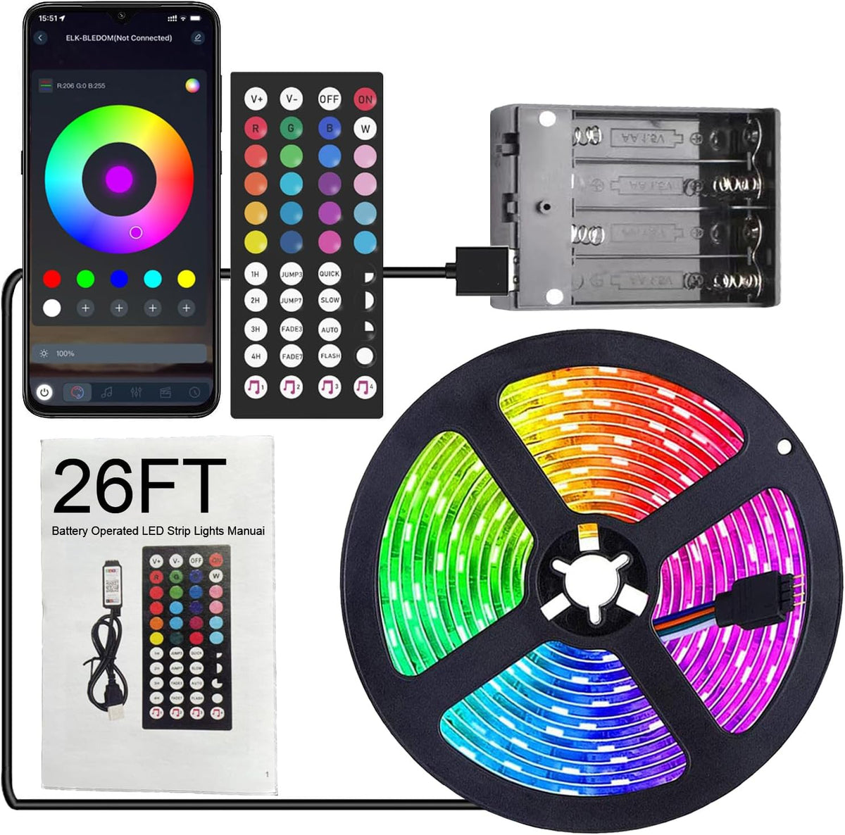 26ft rgb led strip with cuttable segments every 3 leds