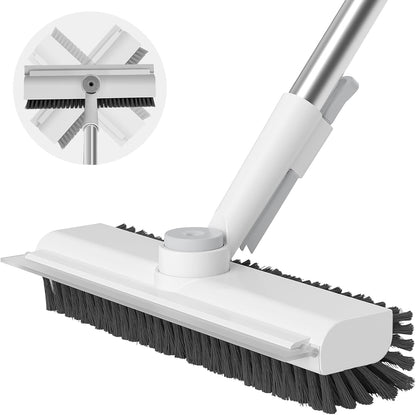 3-in-1 dual-sided scrub brush with built-in rubber scraper and squeegee
