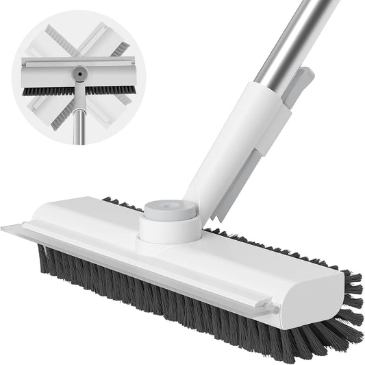 3-in-1 dual-sided scrub brush with built-in rubber scraper and squeegee