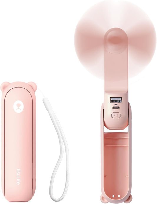 3-in-1 integration: handheld fan, usb-c backup power bank, and led flashlight