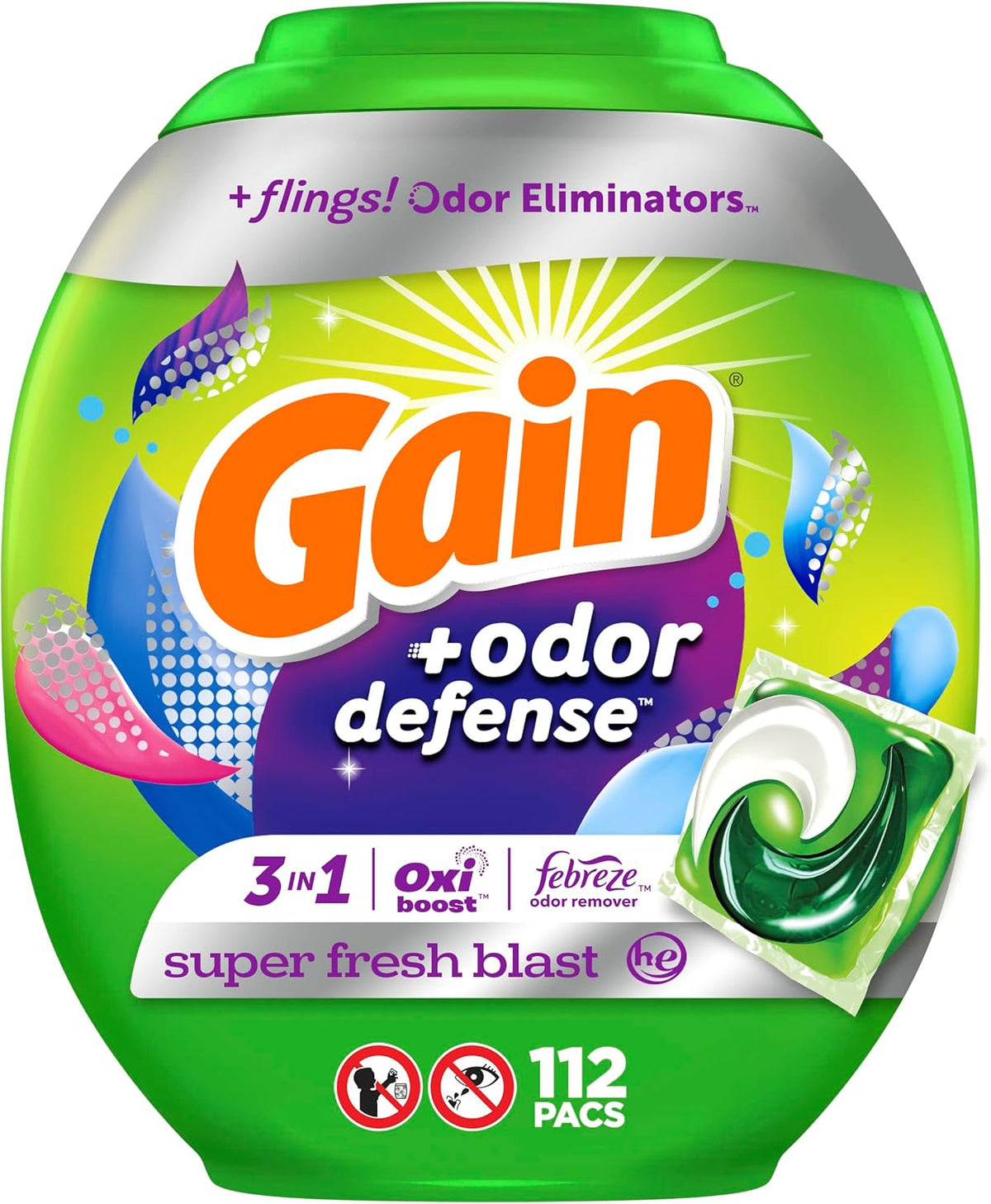 3-in-1 pac combining detergent, oxiboost stain fighters, and febreze odor defense