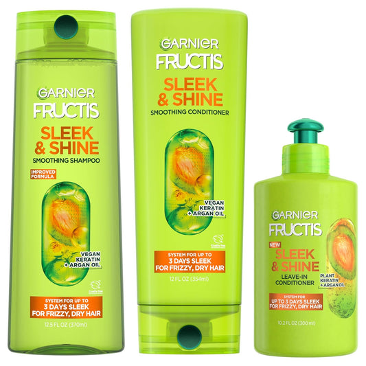 3-item set: sleek & shine shampoo, rinse-out conditioner, and leave-in conditioning cream