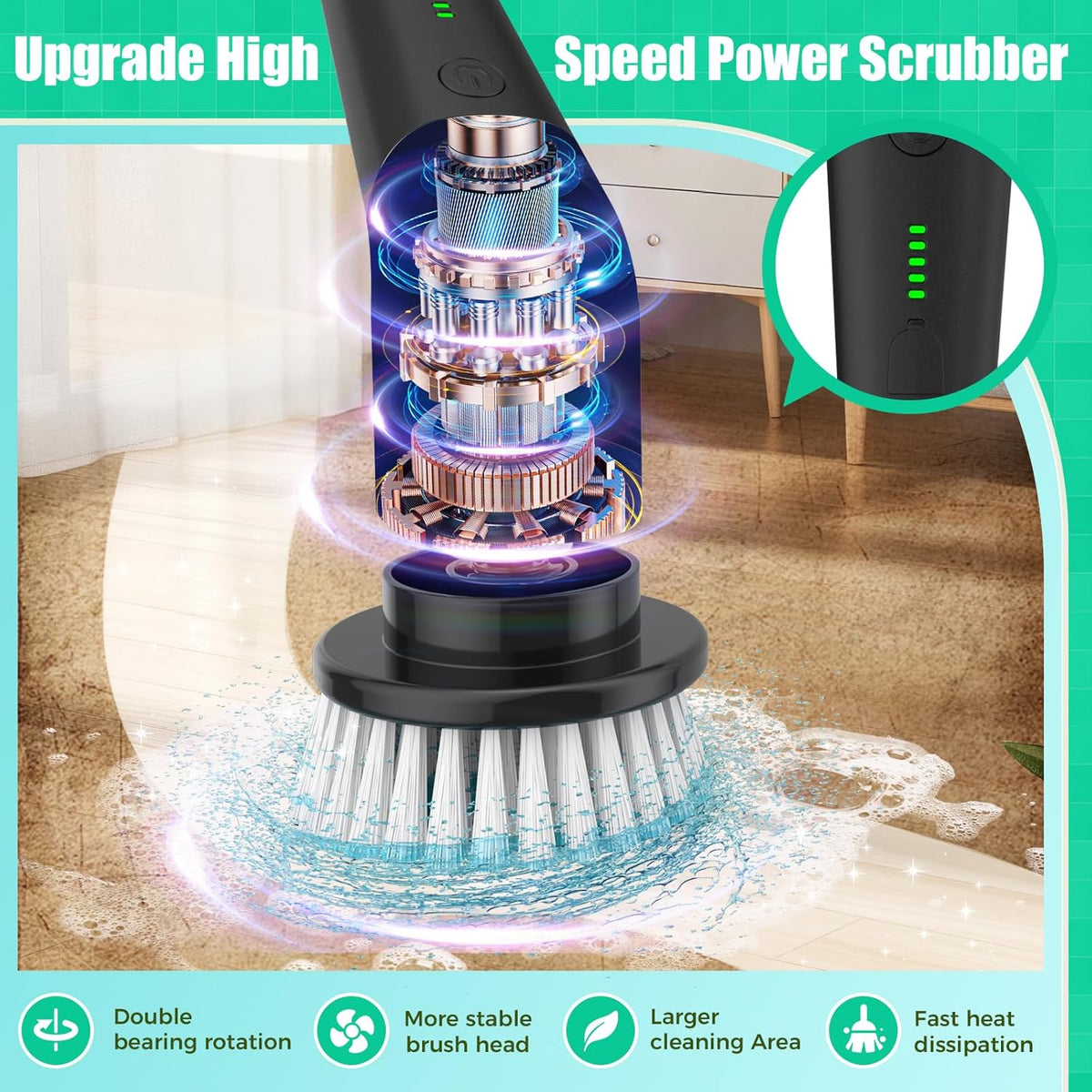 3-length adjustable stainless steel handle from 12 to 43.3 inches, detachable for handheld use