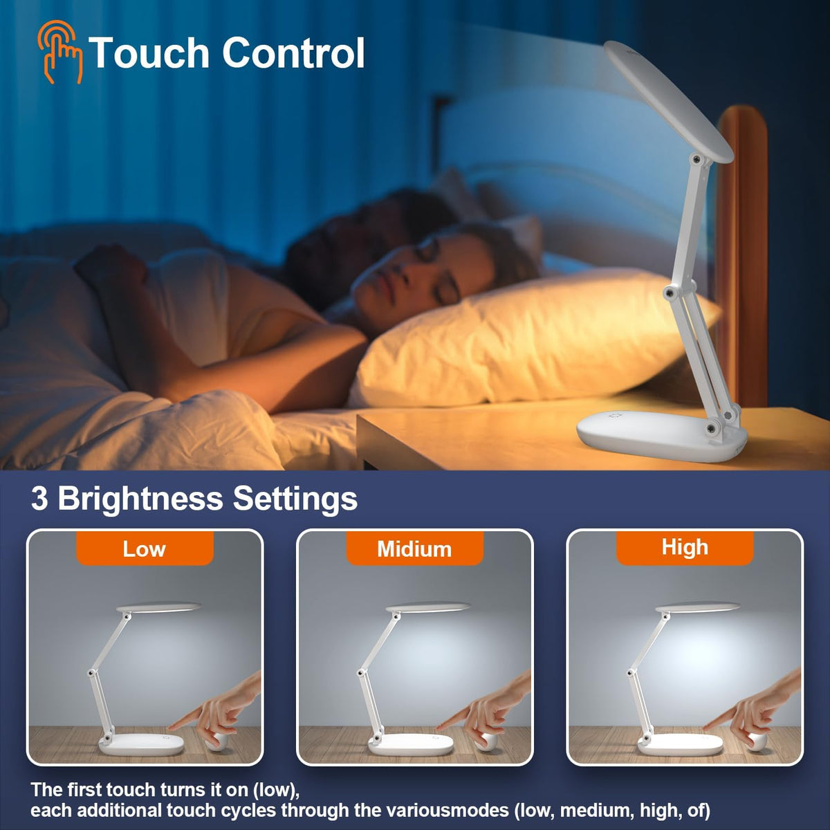 3-level dimmable touch control with 21 flicker-free led beads