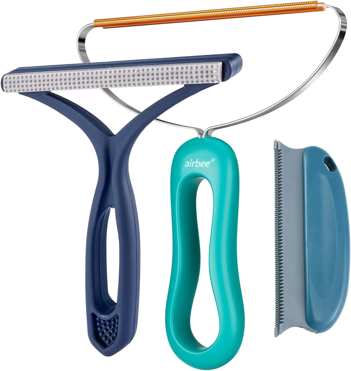 3-pack tool system: copper head scraper for heavy-duty/embedded fur, silicone scraper for general surfaces, y-shaped tpe scraper for delicate fabrics